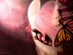 Size: 4000x3000 | Tagged: safe, artist:pedrohander, fleur-de-lis, butterfly, pony, unicorn, g4, cyberpunk, female, solo