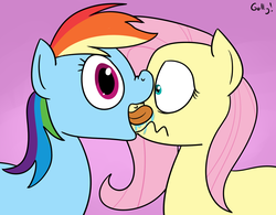 Size: 1061x829 | Tagged: safe, artist:rapidstrike, fluttershy, rainbow dash, pony, g4, drool, female, kissing, lesbian, licking, mare, ship:flutterdash, shipping, sloppy kissing, surprise kiss, surprised, tongue out, wavy mouth