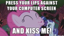 Size: 610x343 | Tagged: safe, screencap, pinkie pie, g4, bronybait, image macro, kissy face, meme