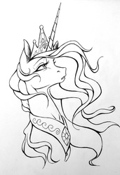 Size: 2250x3294 | Tagged: safe, artist:drawerfun, princess celestia, g4, female, high res, monochrome, solo