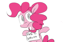 Size: 1351x882 | Tagged: safe, artist:hattsy, pinkie pie, earth pony, pony, g4, female, mare, shrug, sign, simple background, solo, white background