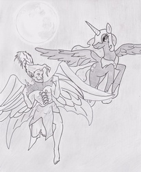 Size: 2500x3035 | Tagged: safe, artist:ponysubmarine, nightmare moon, g4, crossover, final fantasy, final fantasy vi, high res, kefka palazzo, monochrome, traditional art