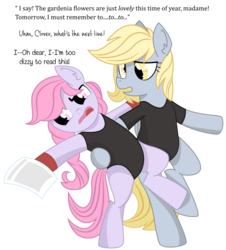 Size: 961x1062 | Tagged: safe, artist:dbkit, clover (g1), derpy hooves, earth pony, pegasus, pony, g1, g4, my little pony tales, ballet, bipedal, dancing, duo, female, g1 to g4, generation leap, generational ponidox, leotard, mare, simple background, transparent background