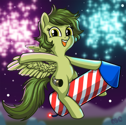 Size: 1211x1200 | Tagged: safe, artist:mcponyponypony, oc, oc only, oc:cornucopia, fireworks, rocket, solo