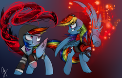 Size: 1229x787 | Tagged: safe, artist:supermare, rainbow dash, pegasus, pony, g4, [prototype 2], [prototype], alex mercer, beanie, clothes, crossover, delsin rowe, hat, hoodie, infamous, infamous second son, parody