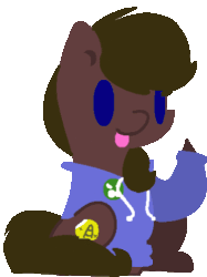 Size: 351x469 | Tagged: safe, artist:ask usa pony, oc, oc only, oc:fluf, :p, animated, barely animated, bouncing, clothes, cute, hoodie, simple background, sitting, smiling, solo, tongue out, transparent background, two-frame gif