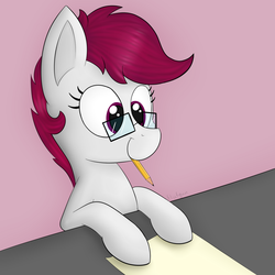 Size: 1280x1280 | Tagged: safe, artist:flufgun, oc, oc only, oc:rock candy, cute, drawing, glasses, pencil, solo