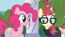 Size: 715x404 | Tagged: safe, screencap, moondancer, pinkie pie, earth pony, pony, unicorn, amending fences, g4, season 5, discovery family logo, duo, glasses