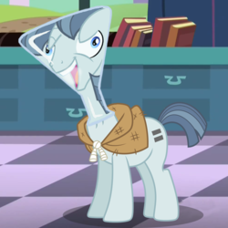 Size: 697x697 | Tagged: safe, party favor, pony, unicorn, amending fences, g4, my little pony: friendship is magic, the cutie map, book, crossing the memes, derp, erlenmeyer flask, exploitable meme, faic, flaskhead hearts, i didn't listen, male, meme, open mouth, open smile, smiling, solo, stallion, what has science done