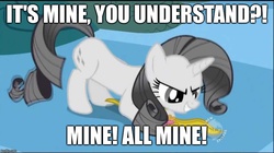 Size: 888x499 | Tagged: safe, edit, edited screencap, screencap, rarity, pony, unicorn, g4, the return of harmony, ali baba bunny, daffy duck, discorded, discorded landscape, element of kindness, female, greedity, image macro, looney tunes, mare, meme, necklace, solo