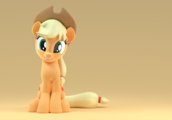 Size: 1542x1080 | Tagged: safe, artist:borickrut, artist:creatorofpony, applejack, earth pony, pony, g4, 3d, 3d model, blender, both cutie marks, cute, female, looking at you, sitting, smiling, solo