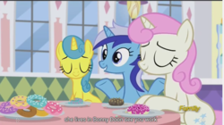 Size: 1284x717 | Tagged: safe, screencap, lemon hearts, minuette, twinkleshine, pony, unicorn, amending fences, g4, meme, youtube caption