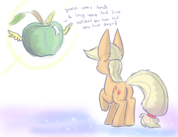 Size: 1280x985 | Tagged: safe, artist:heir-of-rick, applejack, g4, apple, butt, celestia's ballad, everyone is an alicorn, impossibly large ears, meme, plot, simple background, suspicious floating fruit, thanks m.a. larson, wat, white background