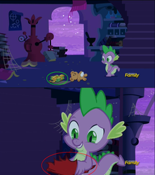 Size: 848x960 | Tagged: safe, edit, edited screencap, screencap, spike, dragon, amending fences, g4, my little pony: friendship is magic, animation error, circled, color error, garyfier, library, male, night, present, solo, twilight's canterlot home