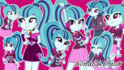 Size: 1920x1080 | Tagged: safe, artist:ambassad0r, artist:hatsunepie, artist:maysisan, artist:mixiepie, artist:shizow, artist:vaniaeditors, edit, sonata dusk, equestria girls, g4, collage, eyes closed, female, smiling, vector, wallpaper, wallpaper edit