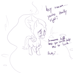 Size: 1200x1200 | Tagged: safe, artist:arkiiwarki, rumble, ask trap-rumble, g4, alternate hairstyle, ask, cute, dialogue, foal, monochrome, tumblr