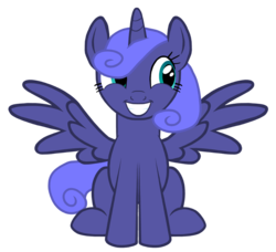 Size: 878x800 | Tagged: safe, artist:platinumdrop, princess luna, g4, alternate hairstyle, female, filly, sitting, solo, woona