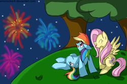 Size: 4320x2880 | Tagged: safe, artist:leslers, fluttershy, rainbow dash, g4, female, fireworks, lesbian, night, ship:flutterdash, shipping