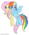 Size: 1728x2117 | Tagged: safe, artist:leslers, fluttershy, rainbow dash, g4, blushing, female, flying, lesbian, ship:flutterdash, shipping