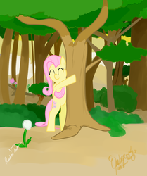 Size: 1411x1687 | Tagged: safe, artist:embertwist, fluttershy, g4, female, hug, solo, tree