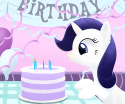 Size: 3600x3000 | Tagged: safe, artist:galekz, rarity, g4, birthday, cake, female, high res, solo, younger