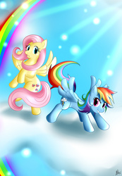 Size: 914x1323 | Tagged: safe, artist:smudgeandfrank, fluttershy, rainbow dash, g4, cloud, cloudy, rainbow