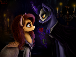 Size: 2400x1800 | Tagged: safe, artist:das_leben, pegasus, pony, unicorn, crossover, dark, duet, mask, phantom of the opera, romance, rose