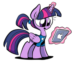 Size: 1266x1071 | Tagged: safe, artist:joeywaggoner, twilight sparkle, alicorn, pony, g4, alternate hairstyle, apple (company), female, ipad, magic, mare, ponytail, simple background, solo, transparent background, twilight sparkle (alicorn)