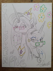 Size: 768x1024 | Tagged: safe, artist:andy price, princess celestia, princess luna, g4, grateful dead, hippie, the grateful dead, traditional art