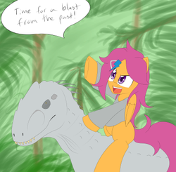 Size: 400x392 | Tagged: safe, artist:jake heritagu, scootaloo, g4, indominus rex, jurassic world, motherly scootaloo