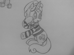 Size: 540x403 | Tagged: safe, artist:poorlydrawnpony, quiet gestures, g4, princess spike, mime, monochrome, solo, traditional art