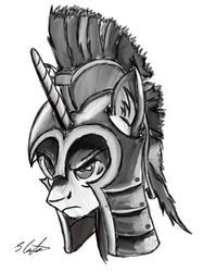 Size: 878x1172 | Tagged: safe, artist:bigshot232, shining armor, g4, angry, grayscale, helmet, monochrome, sketch