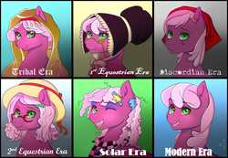 Size: 1024x709 | Tagged: safe, artist:marima15, cheerilee, earth pony, pony, g4, 80s, 80s cheerilee, alternate clothes, alternate hairstyle, bonnet, braces, bust, clothes, cute, fashion, female, glasses, happy, hat, mare, open mouth, portrait, scarf, smiling, solo, unhappy