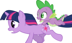 Size: 2565x1555 | Tagged: safe, artist:spellboundcanvas, spike, twilight sparkle, dragon, pony, unicorn, g4, season 1, the ticket master, duo, open mouth, running, simple background, transparent background, unicorn twilight, vector