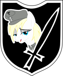 Size: 634x768 | Tagged: safe, oc, oc only, oc:aryanne, /pone/, 8chan, bust, football, hat, insignia, schutzstaffel, shield, smug, solo, sword