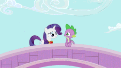 Size: 800x450 | Tagged: safe, screencap, rarity, spike, dragon, pony, unicorn, g4, secret of my excess, animated, cheek kiss, cute, female, kissing, male, mare, shipping fuel, something else also rises, spikabetes, tailboner