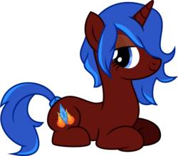 Size: 953x838 | Tagged: safe, artist:topas-art, oc, oc only, oc:emberfrost, pony, unicorn, bedroom eyes, hair over one eye, sitting