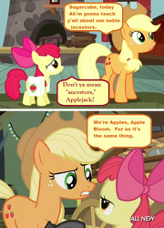 Size: 586x813 | Tagged: safe, edit, edited screencap, screencap, apple bloom, applejack, earth pony, pony, g4, caption, comic, family, female, filly, foal, implied applecest, implied incest, implied shipping, mare, pun, screencap comic