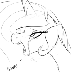 Size: 641x652 | Tagged: safe, artist:zev, princess celestia, g4, crying, female, grayscale, monochrome, solo