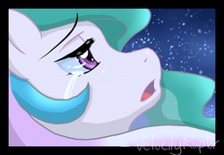 Size: 1280x886 | Tagged: safe, artist:velocityraptor, princess celestia, alicorn, pony, lullaby for a princess, g4, crying, depressedia, female, night, solo, stars