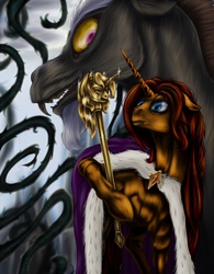 Size: 640x820 | Tagged: safe, artist:crux9011, discord, oc, g4, fanfic art, fanfic cover, twilight scepter