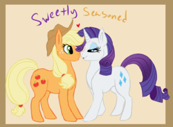 Size: 901x658 | Tagged: safe, artist:amiookamiwolf, applejack, rarity, g4, female, lesbian, ship:rarijack, shipping, story in the source