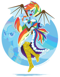 Size: 1280x1656 | Tagged: safe, artist:cute-panda-co, rainbow dash, equestria girls, g4, artificial wings, augmented, boots, clothes, dress, female, gala dress, mechanical wing, shoes, side slit, solo, steampunk, thigh boots, wings