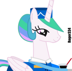 Size: 971x949 | Tagged: safe, artist:roger334, princess celestia, pony, g4, classy, female, flight attendant, mare, ponyscape, simple background, solo, transparent background, vector