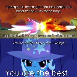 Size: 1275x1290 | Tagged: safe, lord tirek, trixie, twilight sparkle, pony, unicorn, g4, twilight's kingdom, dragon ball, dragon ball z, female, fight, humility, image macro, mare, meme, respect, rivalry, son twilight, vegeta