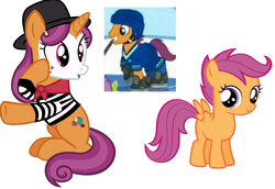Size: 1457x1003 | Tagged: safe, forecheck, quiet gestures, scootaloo, g4, princess spike, tanks for the memories, mime, scootadad