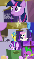 Size: 1500x2603 | Tagged: safe, artist:demigod-spike, artist:paragonaj, edit, edited screencap, hundreds of users filter this tag, screencap, vector edit, lemon hearts, minuette, spike, starlight glimmer, twilight sparkle, twinkleshine, alicorn, pony, unicorn, amending fences, g4, bedroom eyes, discovery family logo, female, hilarity ensues, implied kidnapping, male, mare, restaurant, screencap comic, ship:sparlight, shipping, starlight stalker, straight, this will end in jail time, tonight you, twilight sparkle (alicorn)