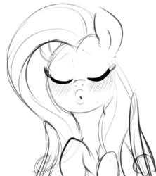 Size: 471x531 | Tagged: safe, artist:dotkwa, fluttershy, g4, blushing, eyes closed, female, grayscale, kissy face, monochrome, sketch, solo