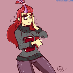 Size: 2100x2100 | Tagged: safe, artist:manic-the-lad, moondancer, human, amending fences, g4, book, female, glasses, high res, humanized, simple background, solo