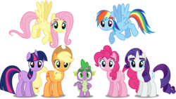 Size: 1920x1080 | Tagged: artist needed, safe, edit, applejack, fluttershy, pinkie pie, rainbow dash, rarity, spike, twilight sparkle, dragon, earth pony, pegasus, pony, unicorn, g4, season 5, eyebrows, female, hilarious in hindsight, male, mane seven, mane six, simple background, transparent background, unicorn twilight